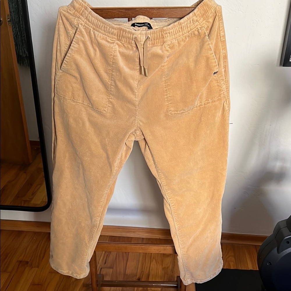 Camel Tan Short L Corduroy Pants with Elastic Waist and Drawstring for Hiking